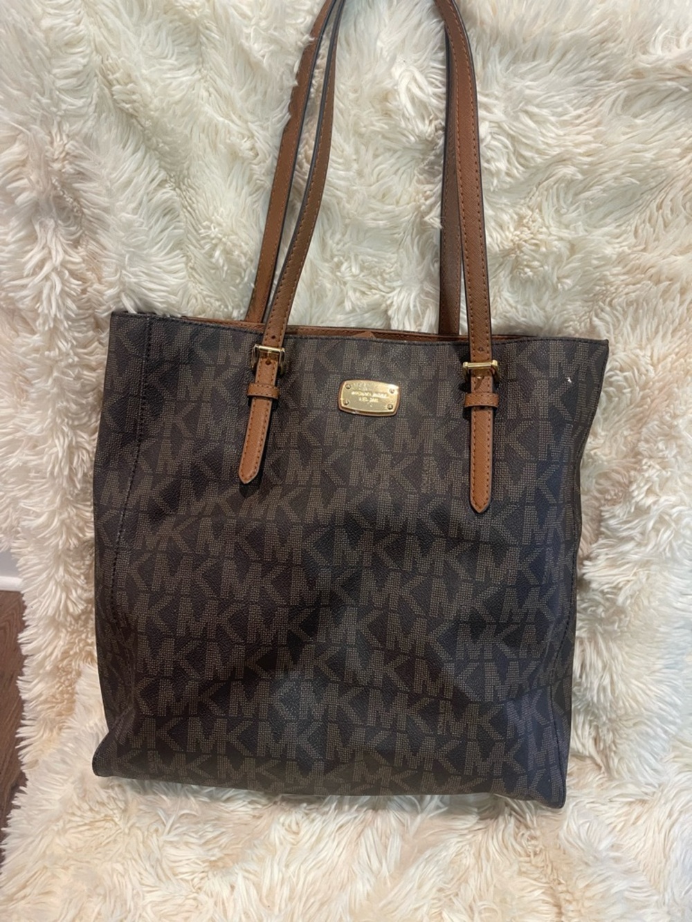 Michael Kors Dark Brown Logo Tote with Tan Straps